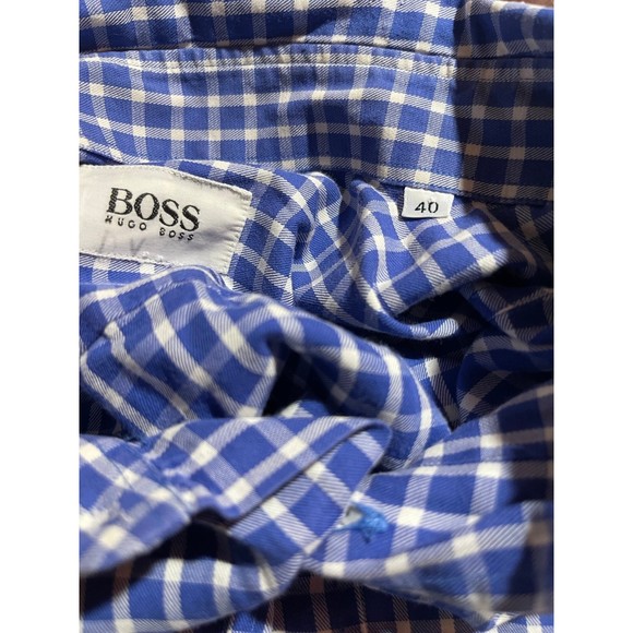 Hugo Boss blue gingham plaid button down shirt size 40‎ - Picture 7 of 7